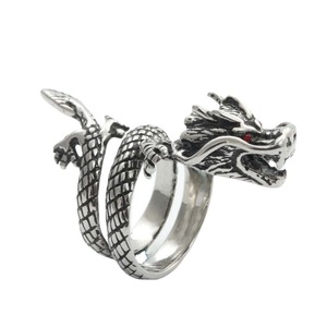 yunnique Dragon <b>Ring</b> <b>Titanium</b> Steel Retro Silver Red Eye Men's Fashion Jewelry Gift - Product Image 5