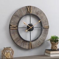 Jam Dinding Analog Quartz Minimalis Vintage Kayu MDF Besar Dekorasi Rumah SWT