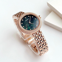 Montre à quartz élégante pour femme avec logo personnalisé, cadran et lunette sertis de diamants, bracelet en acier inoxydable or rose, mode sport, étanche
