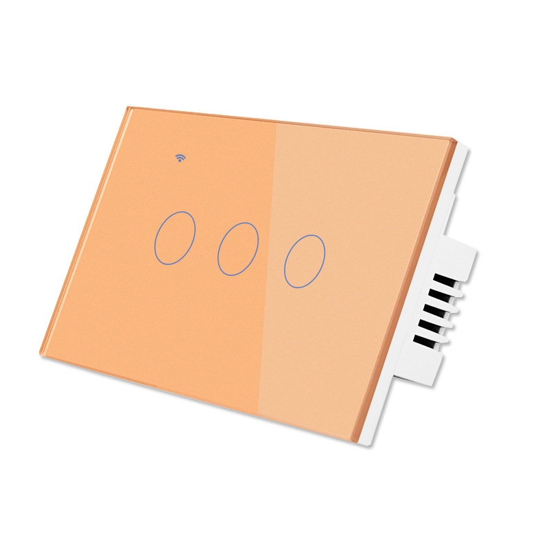 Interrupteur universel WiFi (simple/tension et neutre/tension) 3 boutons, doré