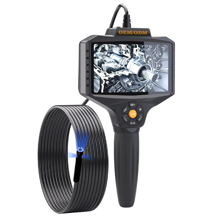 8mm Car Inspection Borescope Triple Lens Dual Display Semi-Rigid Cable 2M with 5 inch screen Portable Endoscope