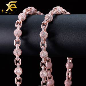 Stile palla VVS Moissanite <span class=keywords><strong>rosario</strong></span> <span class=keywords><strong>catena</strong></span> Hip Hop collana Rapper solido <span class=keywords><strong>925</strong></span> <span class=keywords><strong>argento</strong></span> 10mm glassato Moissanite <span class=keywords><strong>catena</strong></span> a sfera - Product Image 1