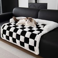 Coussin de couchage luxueux et épais en peluche douce pour animaux de compagnie, motif damier moderne et populaire, idéal pour l'hiver, pour chiens et chats