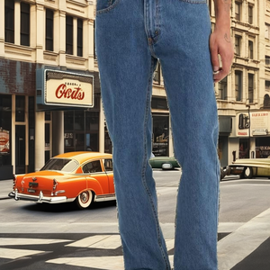 Jean en denim vintage personnalisé coupe droite délavé moyen taille mi-haute avec motif dessiné à la main - Product Image 2