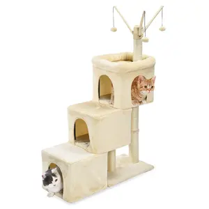 Modernes Holzhaus 3 Schritte Kätzchen Möbel Scratcher Cat Activity Tower Tree