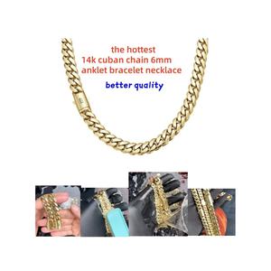 Set Perhiasan Rantai Emas 14k Model Monaco Cuban Chain Tahan Air Gaya Baru Miami 6mm Perhiasan Monaco Hitam dengan Kancing S 14k untuk Wanita Pria - Product Image 3