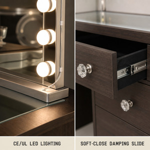 Table de maquillage avec miroir et lumière <span class=keywords><strong>LED</strong></span>, style chinois, pour chambre à coucher, avec armoire et seau - Product Image 3