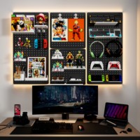 Organisateur de jeu 80*40cm, étagère à crochets en pegboard noir, à suspendre sur le bureau d'ordinateur, sans perçage, pegboard de jeu