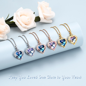 Collar de urna de joyería de cremación de corazón para cenizas para mujeres y hombres colgante de cristales de urna de cenizas conmemorativas humanas con ala de Ángel - Product Image 3