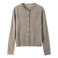 Cardigan pour femme en pure laine douce, col rond, simple boutonnage, manches longues, coupe ajustée, idéal pour le bureau