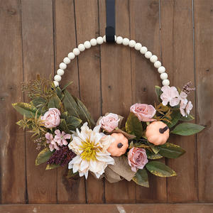Ghirlanda di perle di legno, <span class=keywords><strong>zucca</strong></span> e rose, fiori artificiali ecologici per Halloween, festa della mamma, feste di famiglia, festa del raccolto - Product Image 1