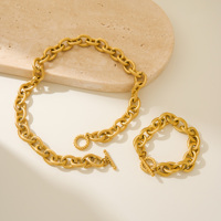 Ensemble collier et bracelet MYNECK Hippie Chunky Serise en acier inoxydable plaqué or 18 carats PVD, style hyperbolique, chaîne OT