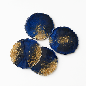 Sous-verres en résine époxy faits à la main, bleus avec feuilles d'or, pour la décoration de table à la maison, cadeaux - Product Image 2
