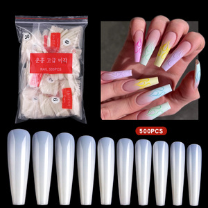 500 <span class=keywords><strong>faux</strong></span> ongles longs de style ballet, artificiels, couvrants, transparents, couleur naturelle, forme cercueil, à presser - Product Image 1