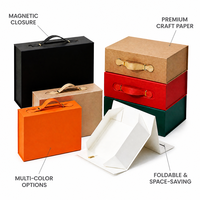 Boîte cadeau magnétique pliable avec poignée en cuir PU, boîte d'emballage cadeau en papier couché avec logo personnalisé pour la vente au détail
