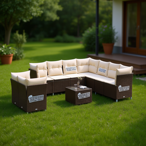 Conjunto de Sofás Grandes para Jardín en Ratán Sintético Marrón con Cojines de Espuma de Alta Densidad, Muebles de Exterior de Diseño Contemporáneo - Product Image 2