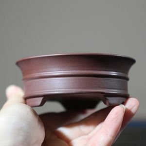 Handmade Bonsai <b>Pot</b> Purple <b>Clay</b> Classic Small Shallow Round Chinese Style Center Line <b>Pot</b> - Product Image 1