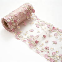 Tissu en dentelle de tulle brodé floral rose, maille douce pour robe, soutien-gorge, sous-vêtements, chapeau