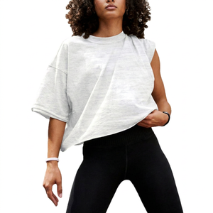 Custom <b>Womens</b> Asymmetrical One Sleeve Oversized Workout Tank <b>Top</b> Formal Loose Fitness Gym Training Breathable 100% Cotton <b>Mesh</b> - Product Image 1