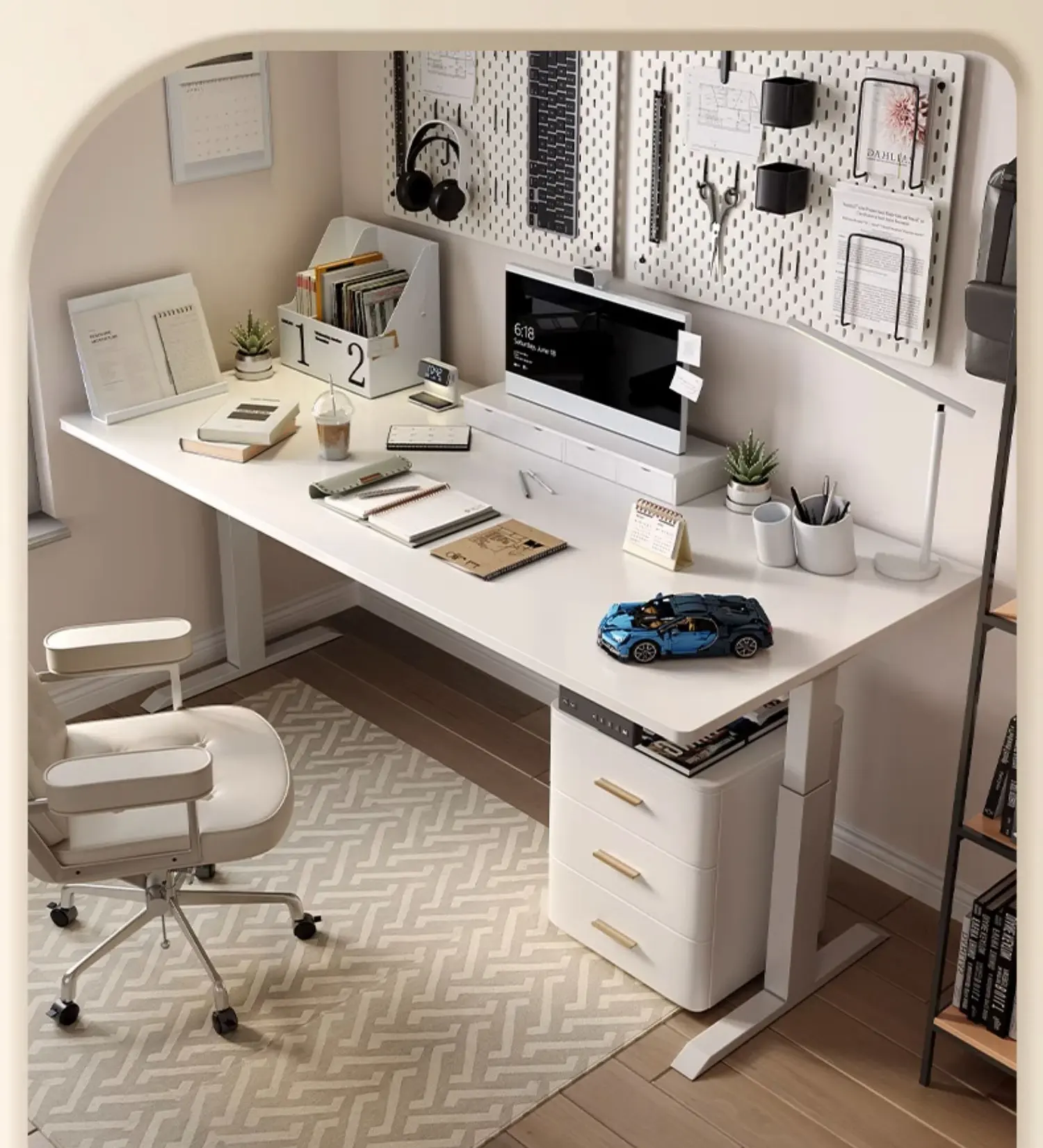 Furnitur kantor Modern ergonomis, meja berdiri elektrik dengan tinggi dapat disesuaikan