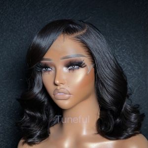 短宽松身体波波浪形蕾丝前人发假发黑色女性全高清额头假发人发海波波波布假发 - Product Image 1