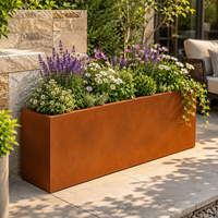 Bac à plantes rectangulaire long en acier Corten, finition rouille, pour patio, cour, séparateur mural et fleurs d'extérieur