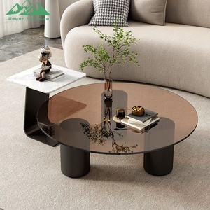 Meja Kopi Kaca Temper Modern Wayon Furniture dengan Rangka Kayu Solid dan Alas Logam Hitam - Product Image 3