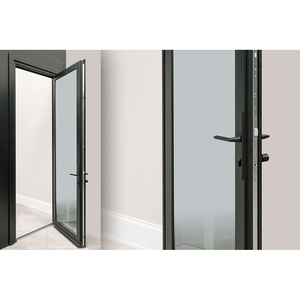 Porte à battants moderne personnalisée en alliage d'aluminium, intérieur avec double vitrage insonorisé, porte d'entrée à charnières - Product Image 2