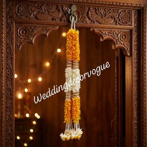 Yellow Marigold Artificial Mogra Gajra Flower Garland for Wedding Home Wall Hanging Pooja <b>Mandir</b> Back Decoration FLOWER HANGING - Product Image 2