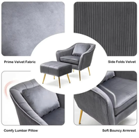 Fauteuil de détente moderne en velours avec tissu doux et pieds en métal doré électro-plaqué durables pour le salon