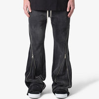 Wholesale Custom Logo Men's Heavyweight Stacked Flare Pants Zipper Streetwear Baggy Trousers OEM Polyester Cotton