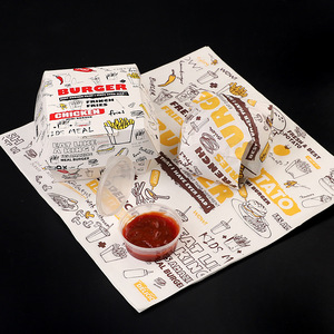 バーガーシリーズ使い捨て耐油紙製包装箱（ハンバーガー、フライドチキン、フライドポテト、ポップコーン用）-卸売 - Product Image 3