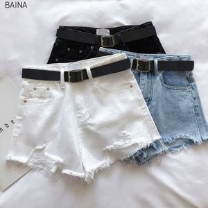 Pantalones cortos de mezclilla de verano para mujer, de cintura alta, corte en A, con borde sin rematar, efecto adelgazante, de pierna ancha que cubre la figura - Product Image 4