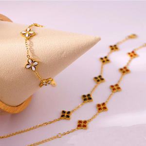 Pulseras <span class=keywords><strong>de</strong></span> Lujo <span class=keywords><strong>de</strong></span> Acero Inoxidable al por Mayor con Flores Coloridas, Joyería <span class=keywords><strong>de</strong></span> Moda, Chapado en Oro <span class=keywords><strong>de</strong></span> 18K, Zirconia, Trébol <span class=keywords><strong>de</strong></span> Cuatro <span class=keywords><strong>Hojas</strong></span>, para Mujer - Product Image 3