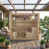 Cabine de sauna traditionnelle moderne pour intérieur, en bois massif, salle de vapeur sèche avec poêle électrique, pour 6-7 personnes, sauna de luxe pour la maison, fabriqué en usine