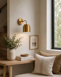 Brass Bell Shade Wall Sconce with Curved Arm <b>Mid</b> <b>Century</b> Minimalist Handcrafted <b>Lamp</b> Elegant Modern Decorative Lighting - Product Image 6