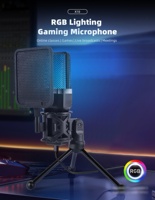 Microphone USB filaire à condensateur pour ordinateurs et smartphones - Réduction de bruit, léger, avec trépied de conférence et éclairage RGB cardioïde