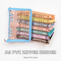 A6 Transparenter PVC-Reißverschlussordner 6-Loch 6-Ring Nachfüllbarer Loseblatt-Notizbuch für Schulgebrauch