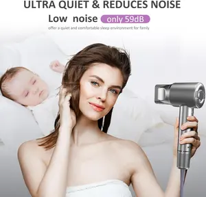 Secador de cabelo iônico negativo com motor sem escova de alta velocidade, secagem rápida, secador de cabelo com controle térmico de baixo ruído e bico magnético