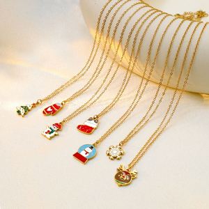 Collier en acier inoxydable avec pendentif cerf, bonhomme de neige et cloche, motif de personnage de dessin animé mignon, chaîne ras-du-cou pour femme, cadeau de Noël 2025 - Product Image 3