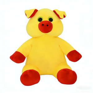 ตุ๊กตาหมูนั่งสีเหลืองแบบกำหนดเอง พร้อมจมูก หู มือ และเท้าสีแดง แต่งตาโตวิบวับ ตุ๊กตาหมูฟาร์ม - Product Image 2