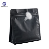 Sachet de café à fond plat avec logo personnalisé, emballage plastique refermable, pochette carrée pour café avec valve et fermeture éclair
