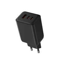 Chargeur rapide GaN PD65W avec 2 ports USB-C et 1 port USB-A pour ordinateur portable, smartphone, tablette, écouteurs, IEC EN 50075 & EN 62368