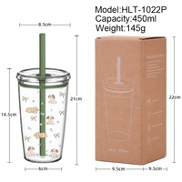 Gobelet portable populaire de 15 oz en Tritan de qualité alimentaire avec paille et motif imprimé – Vente en gros directe usine