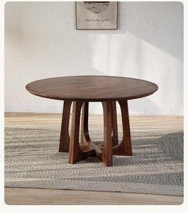 <span class=keywords><strong>Table</strong></span> à manger ronde en <span class=keywords><strong>bois</strong></span> massif de noyer noir d'Amérique du Nord, style moderne minimaliste nordique, <span class=keywords><strong>assemblage</strong></span> requis - Product Image 3