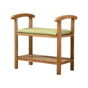 Taburete para cambiar zapatos de madera maciza, cojín verde, 40x30x60cm, para uso en dormitorio de personas mayores, diseño moderno - Product Image 1