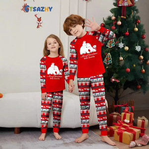 Suministro Transfronterizo, Conjunto Navideño Estilo Europeo Americano para Padres e Hijos, Camiseta de Manga Larga con Estampado de Oso <span class=keywords><strong>Polar</strong></span> Blanco y Pantalones Rojos - Product Image 3