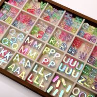 Perles lettres acryliques irisées effet soleil, transparentes et colorées, à grand trou, pour la fabrication de bijoux DIY (bracelets et colliers) - Lot de 10