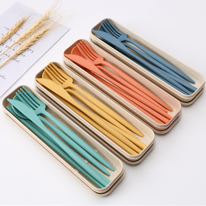 Wheat Flatware With Spoon Fork Knife And Chopsticks Set With Wheat Case Camping Portable Cutlery Set Wheat Straw Spoon And Fork