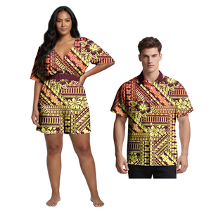 Combinaison hawaïenne <span class=keywords><strong>sexy</strong></span> pour femmes, chemises décontractées pour hommes style Tapa Samoan, vêtements unisexes à motif tribal polynésien pour amoureux, costume personnalisé pour <span class=keywords><strong>couple</strong></span> - Product Image 5